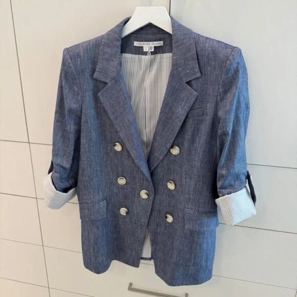 EUC Veronica Beard Womens 'Kelson' Dickey Chambray Blue Blazer - Picture 4 of 9
